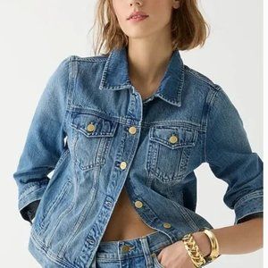 J. Crew Classic Jean Jacket sz L Cotton Blend Stretch NEW silvertone buttons 22"